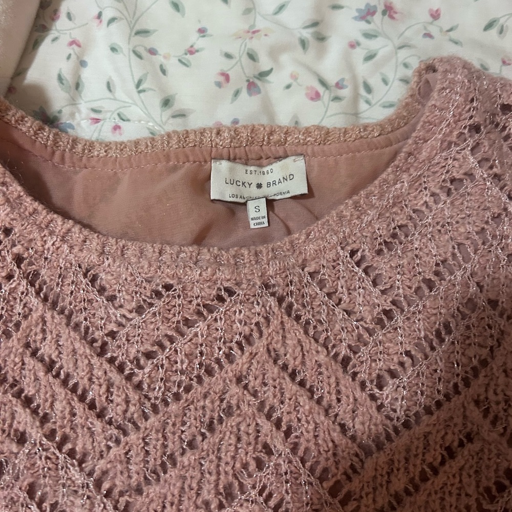 Lucky Brand Women's Blush Pink Crochet Sweater